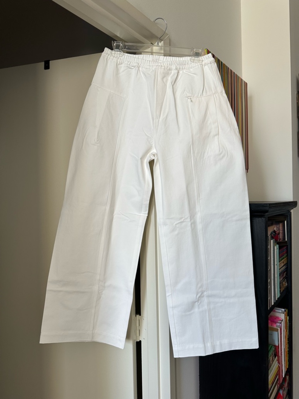 Wide Leg Cotton Blend Pants - White